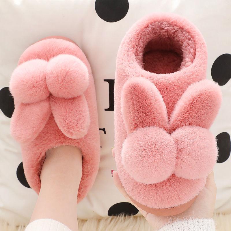 Winter Warm Home Fur Boots Womens Indoor Home Rabbit Shoe Furry Ears Footwear Indoor Bedroom Flat Heels Fluffy Ankle Boots