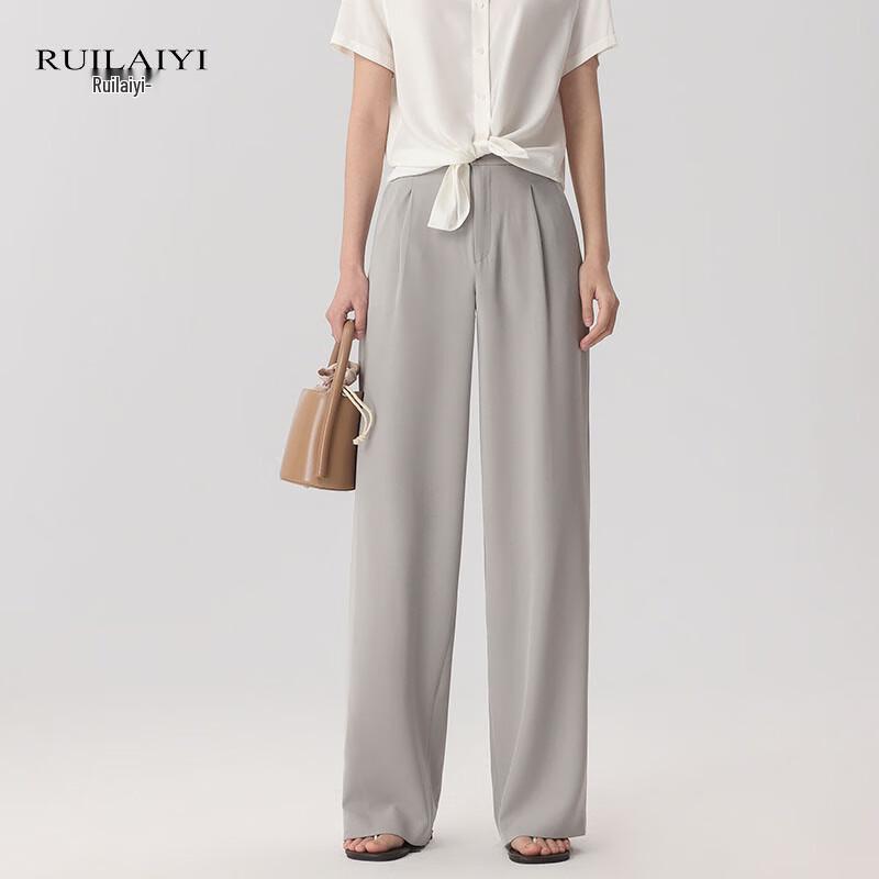 RUILAIYI Women's Solid High-Waist Drape Wide-Leg Long Pants DH051