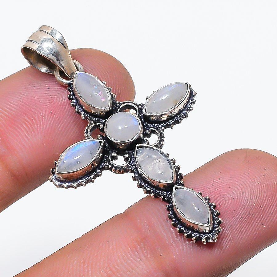 Natural Rainbow Moonstone Gemstone 925 Sterling Silver Pendant 1.85  AP-14382