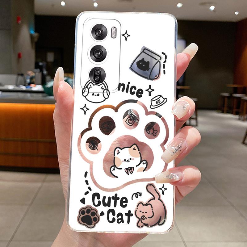 Casing For Oppo Reno 12 5G CPH2625 Case Oppo Reno 12 Pro 5G CPH2629 Back Cover Aesthetic Cute Cat Transparent Soft Phone Case