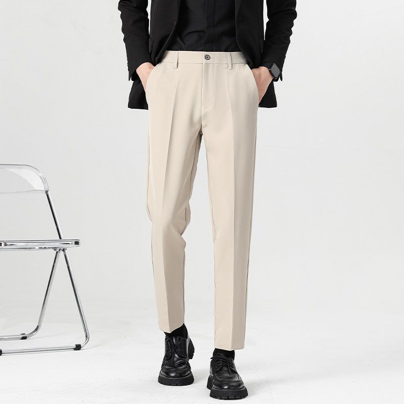Clearance Foreign Trade Spring and Autumn Korean Style Slim Straight Casual Pants for Men, Trendy Non-Iron Cropped Dress Pants