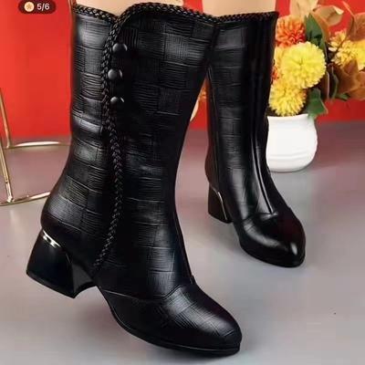 Kurzstiefel mit grobem Absatz für Damen-Neumodelle Winter 2025, gefütterte und verdickte mittelhohe Stiefel, warm gefütterte und rutschfeste Mutter-Baumwollstiefel mit dickem Absatz