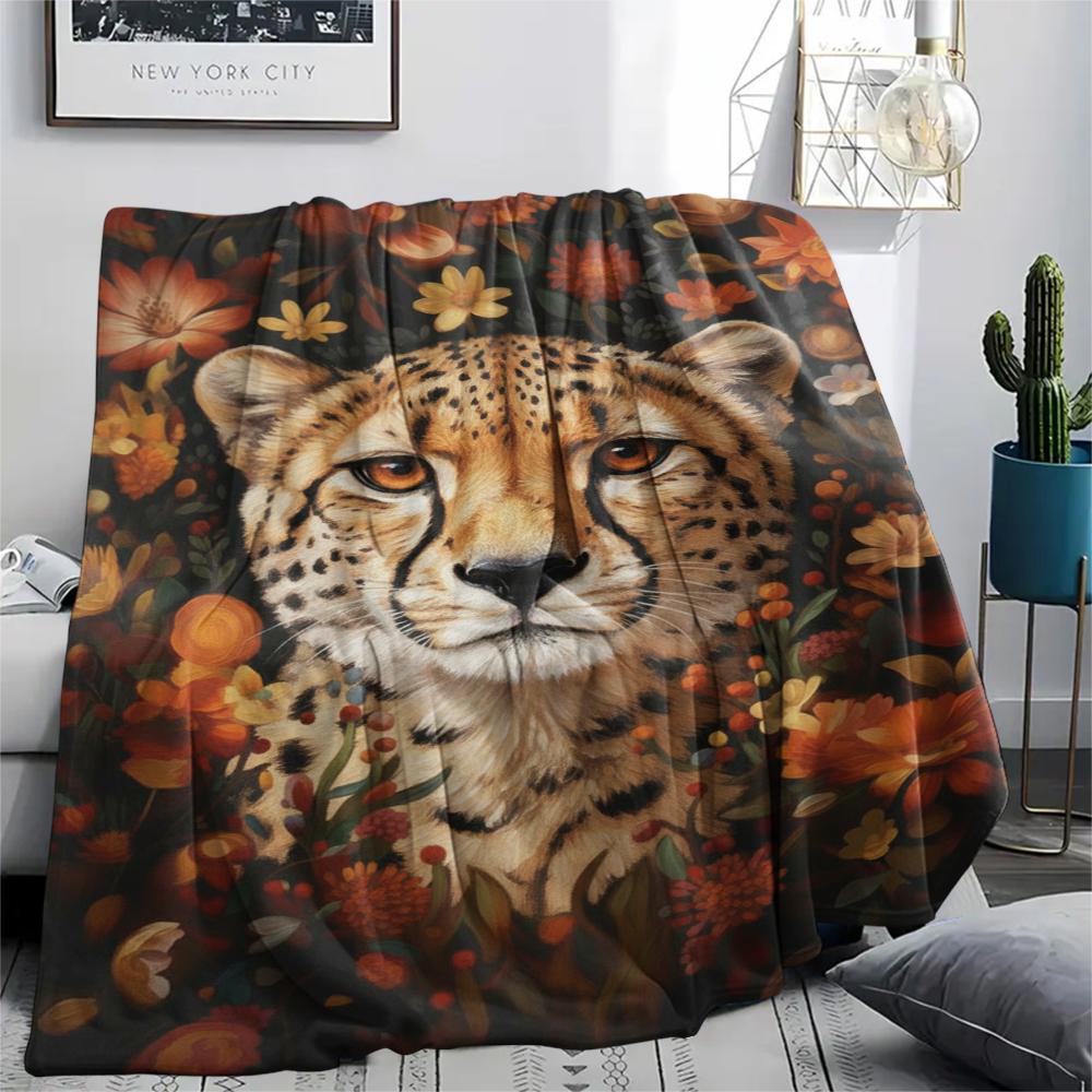 1Pc Classical Beasts Print Flannel Blanket, High quality Comfortable for All Seasons, Home Decor, Warmth and Comfort, Perfect for Christmas Gifts 21