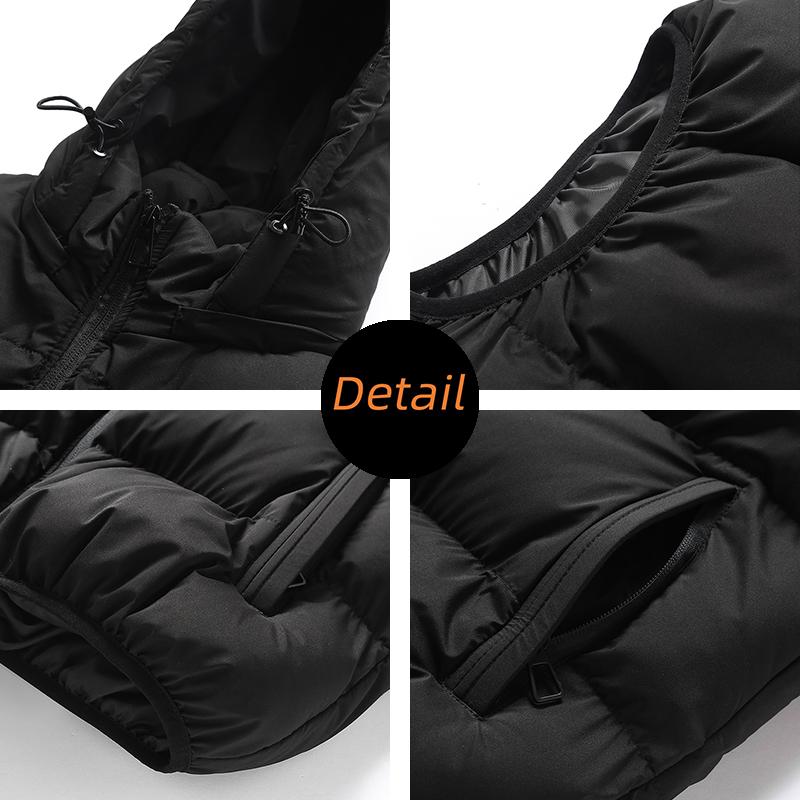 Men Trendy Sleeveless Down Thermal Hooded Vests Jackets Zipper Outdoor Winter Casual Waistcoat Windproof Jacket