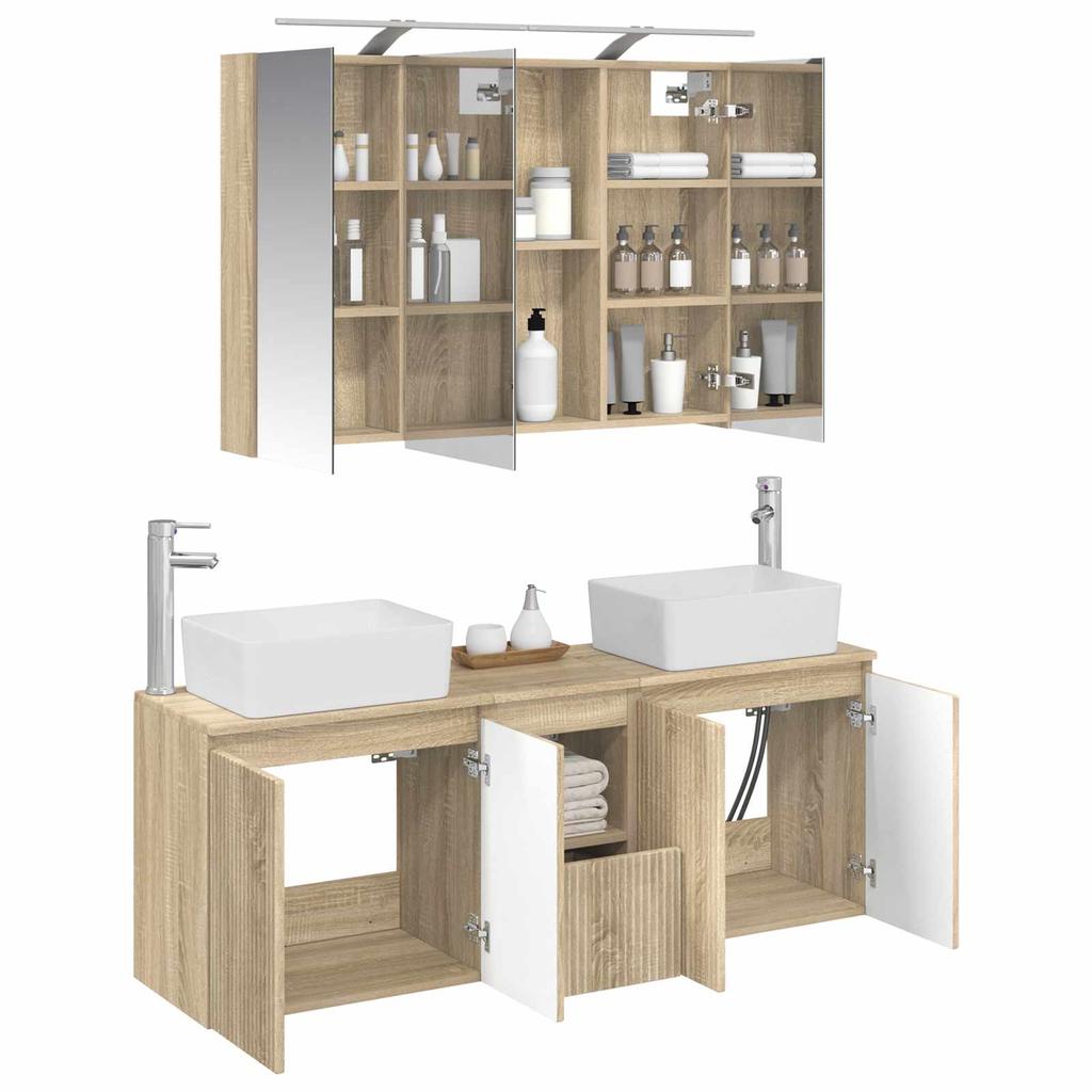 Bathroom Cabinet Set 4 pcs Sonoma Oak Wood Based Material