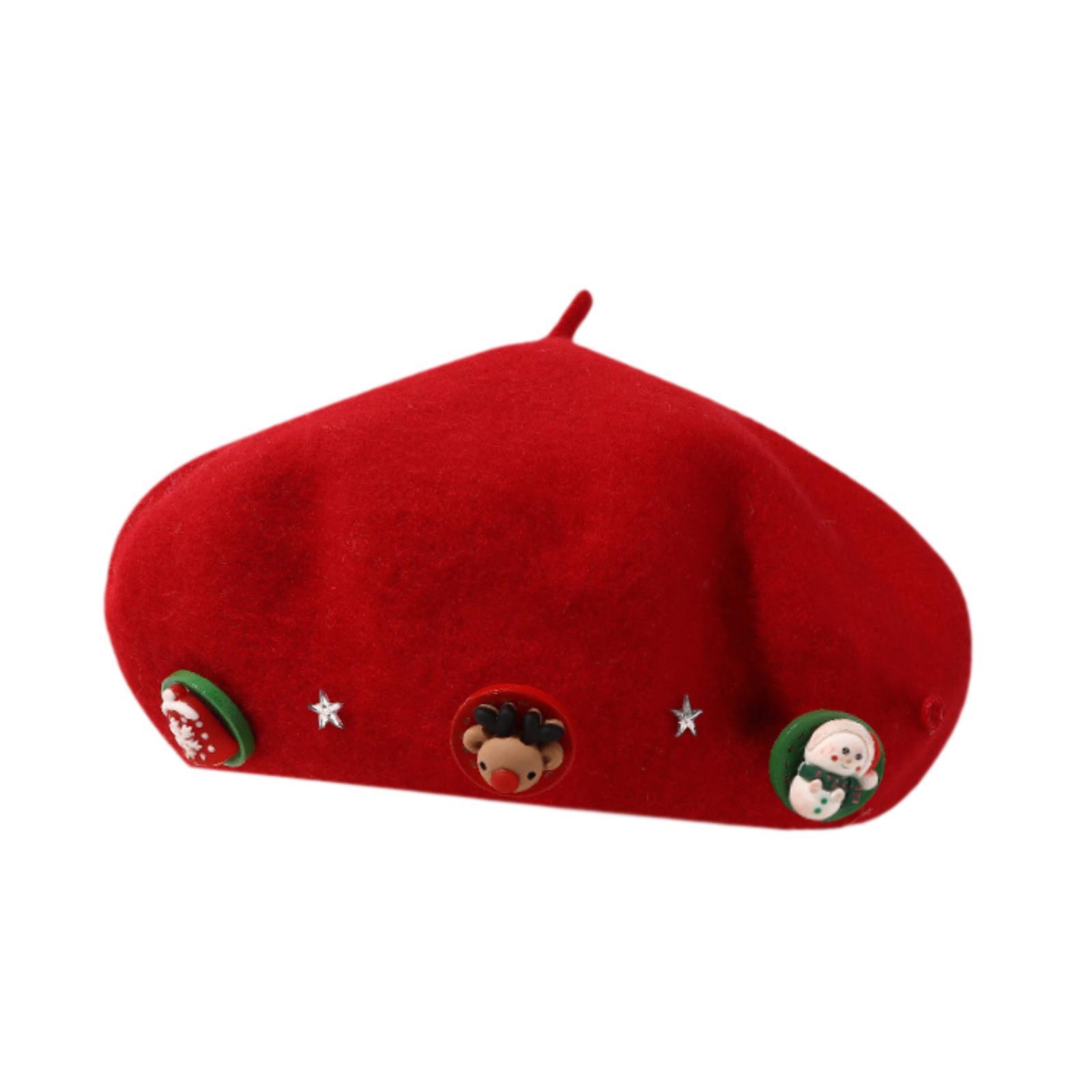 

Christmas Beret Hat Women with Decoration Xmas Winter Warm French Beret Artist Hat for Cosplay Birthday New Year Holiday Travel червоний