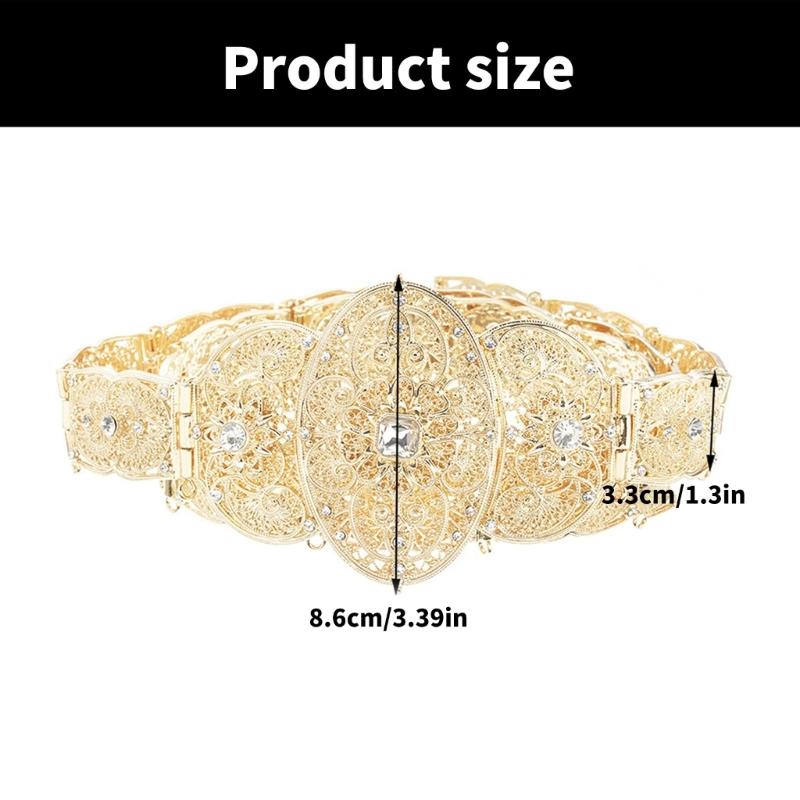 Russian Caucasus Crystal Belt Hollowed Flower Chain Belt for Formal Dress Eye Catching Shimmering Long Robe Wedding Belt