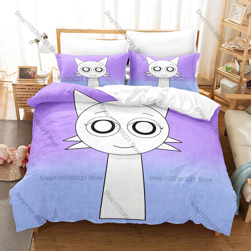 S-Sprunki 3PCS Bedding Set, Duvet Cover + 2 Pillowcases, Colorful Music Game Print Soft Microfiber for Gamers Fans Decor