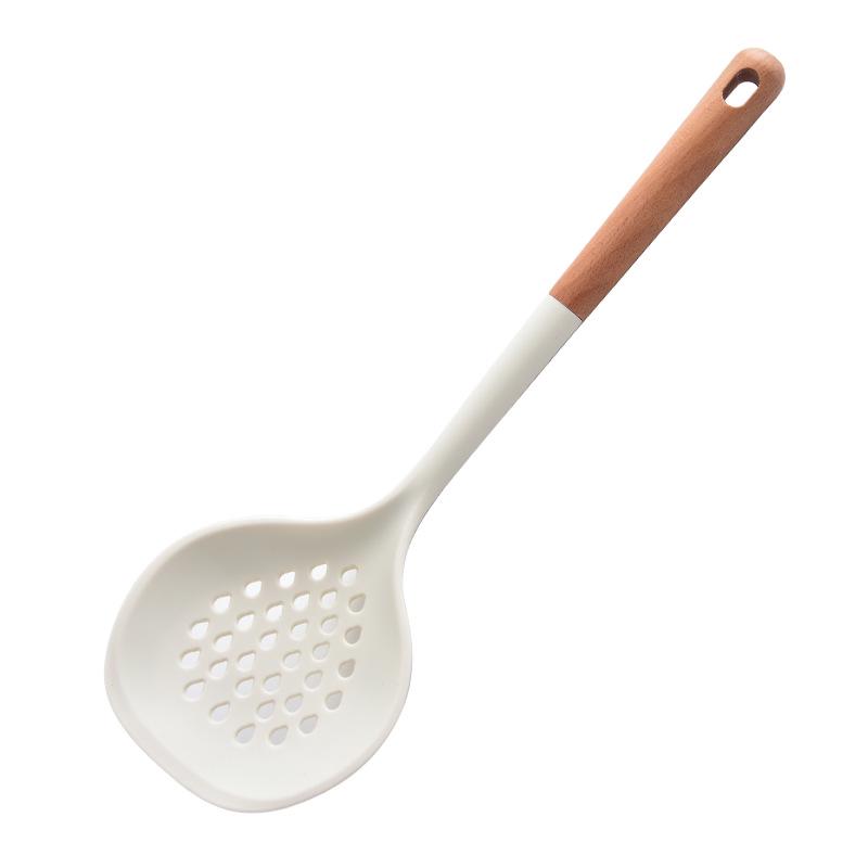 Heat-Resistant Silicone Kitchenware Set: Spatula, Soup Ladle, Slotted Spoon, Rice Spoon, Frying Pan Scraper, Oil Brush, and Flour Grabber.