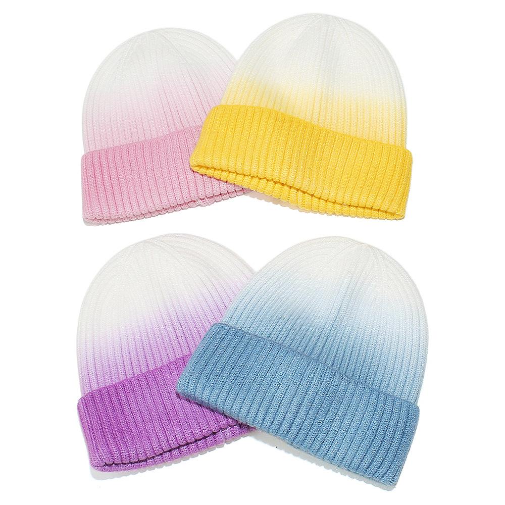 Winter hat children's color splicing tie-dye wool hat casual versatile knitted hat children