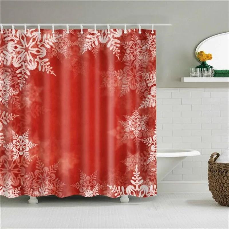Merry Christmas Shower Curtain Christmas Home Decor Snowman Santa Claus Bathroom Curtain Polyester Fabric Bath Screen with Hooks