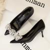 Fashion Women's Shoes High Heels Women 2025 New Wedding Shoes Banquet Shoes Rhinestone Bow Stiletto Heel Sexy Party Single Shoes Pumps