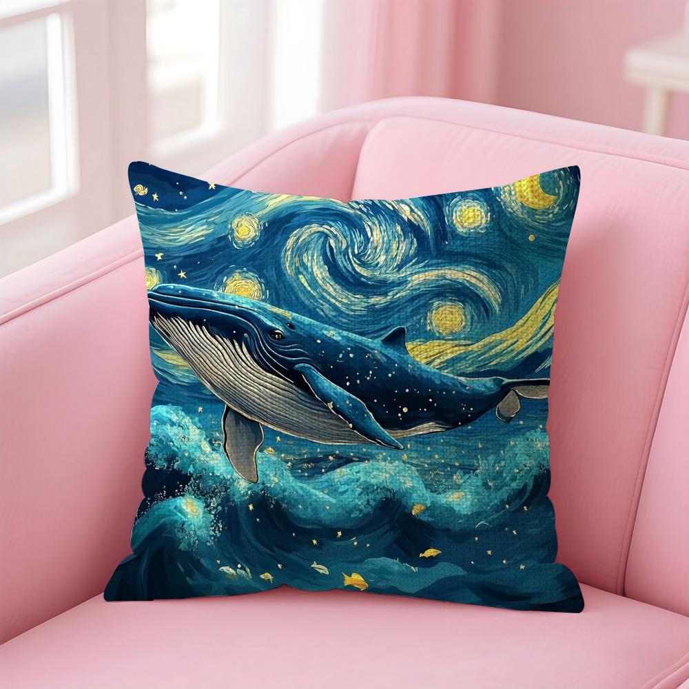 Whale Fashion Cushion Cover Natural Linen Pillow Case DoubleSided Print Decorative Sofa Pillowcase Home Decor Gift