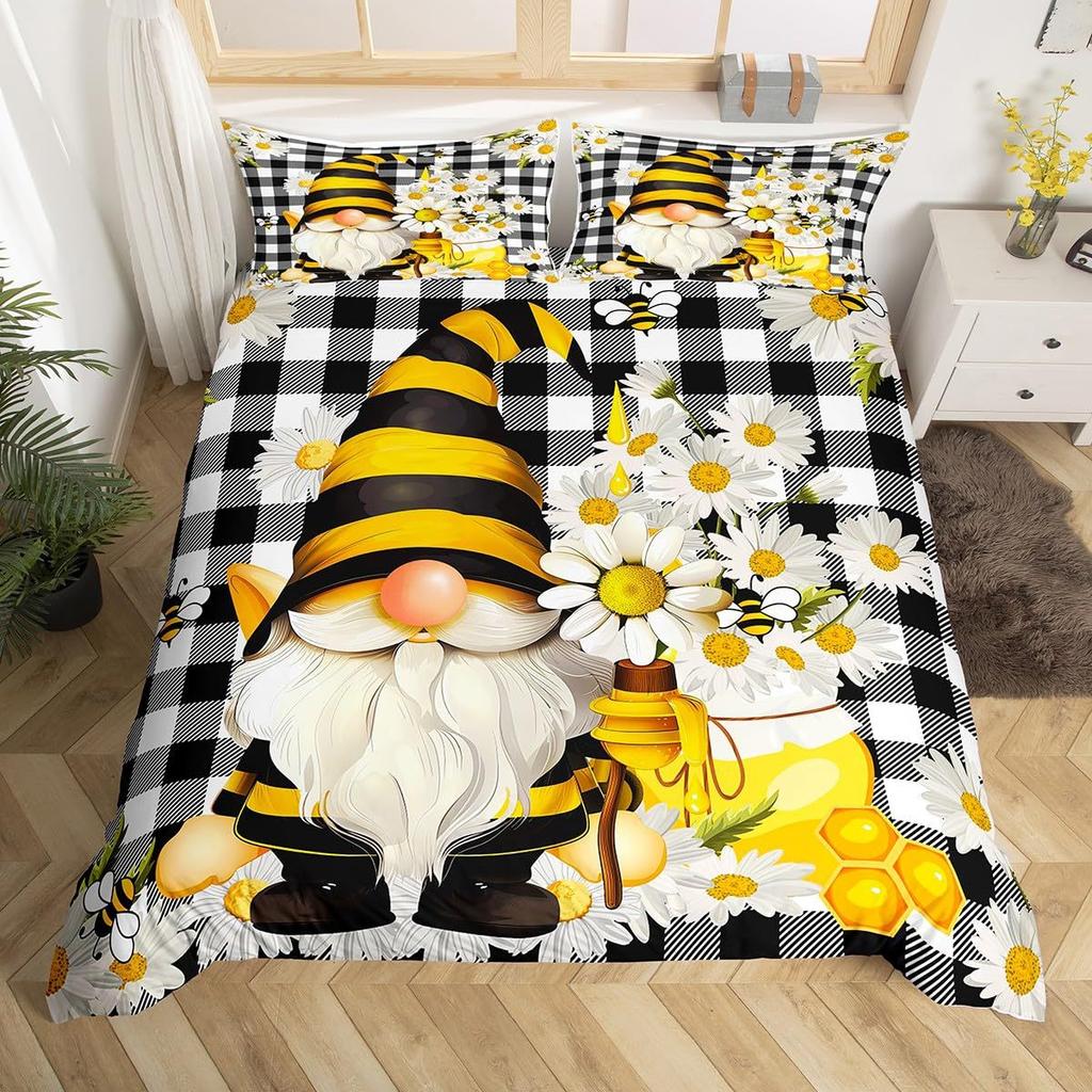 Bee Pattern Quilt Cover Three-Piece Bedding Set Bedroom Dormitory Bedding Decoration