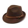 Britse Stijl Wolvilt Fedora: Herfst Winter Herenhoed met Omgeslagen Rand en Leren Riem.
