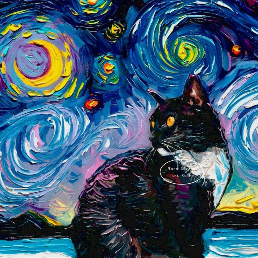 5D Diy Diamond Painting Cross Stitch Embroidery Mosaic Funny Black Cat Flower Van Gogh The Starry Night Full Round Drill Home Decor Wall Art Gift
