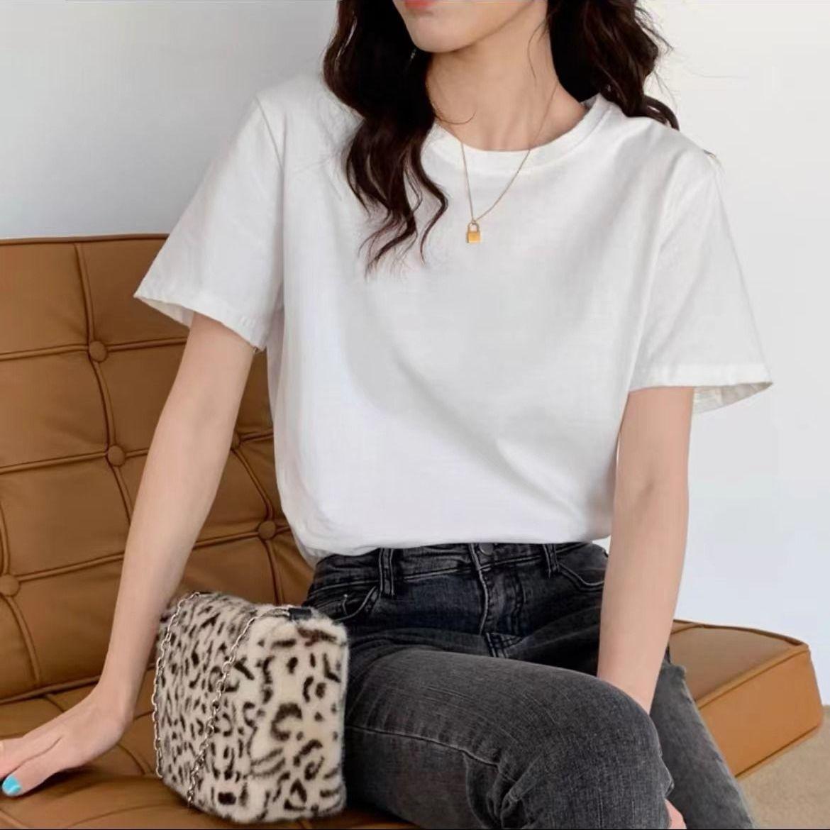 

V-neck Short-sleeved T-shirt Women s Inner Wear Spring Summer New Loose Korean Base Cotton Half-sleeved Top S білий