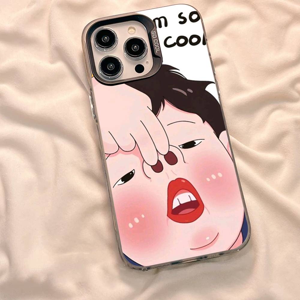 Cartoon Funny Boy Girl Couple Phone Case For iPhone 17 16 15 14 13 12 11 XS XR X Pro Max Plus Colored Silver Plated Cover