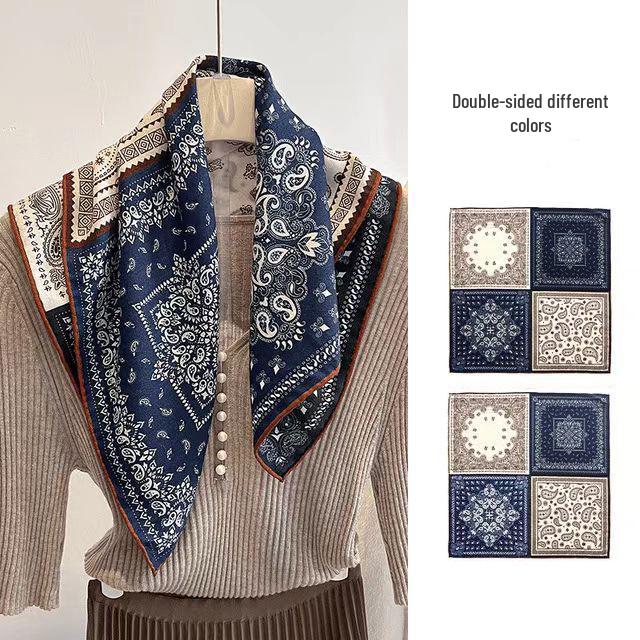 Contrasting Color Cashew Pattern Silk Scarf: Women's Fashion Shawl, Neck Tie, or Waist Wrap.