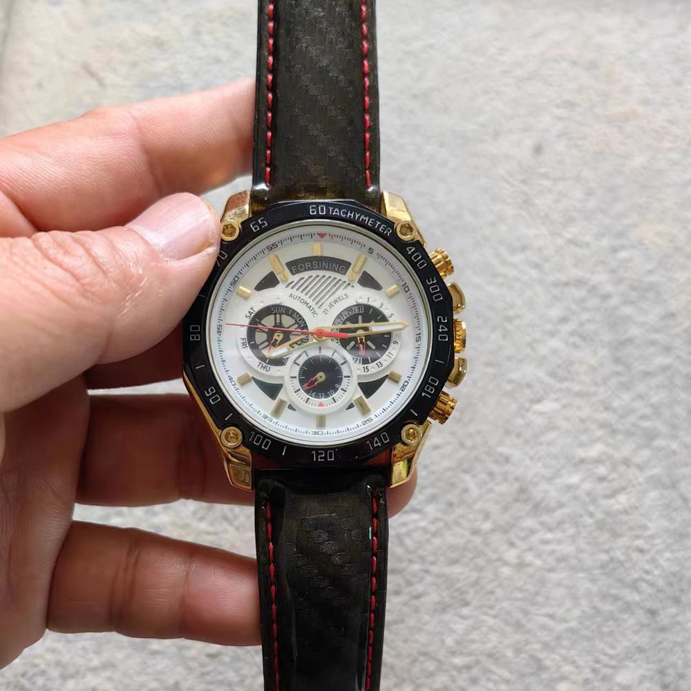 Forsining Men Automatic Mechanical Wristwatches Military Watch Leather Strap Sport Watch 3 Sub-dial Top Brand Luxury Relogio