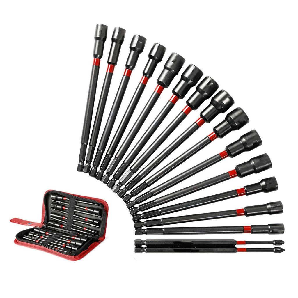 16-Piece Magnetic Nut Driver Set - Multi-Functional Long Drive Tool