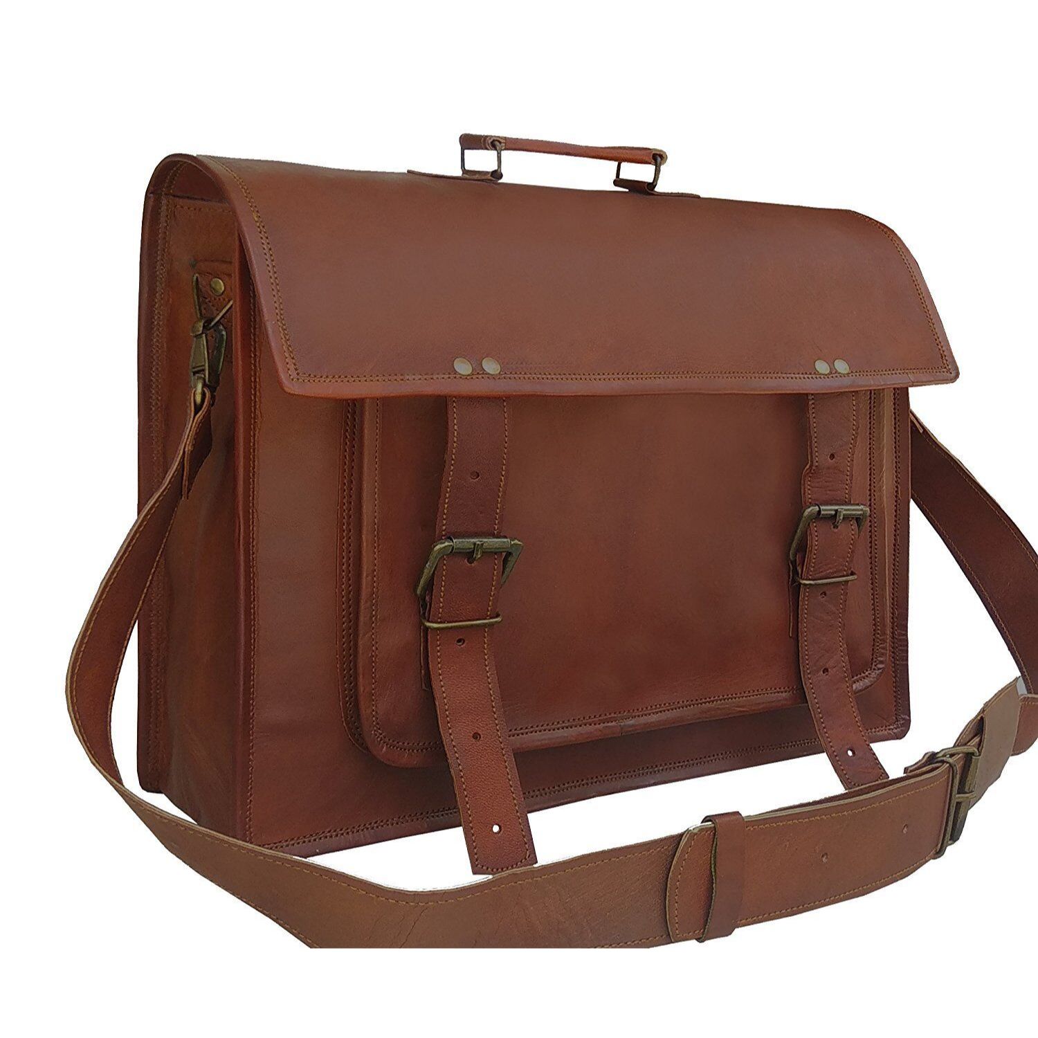 

Ручной работы натуральная винтажная мужская кожаная сумка-мессенджер через плечо портфель 16 x 12 x 5 in коричневый