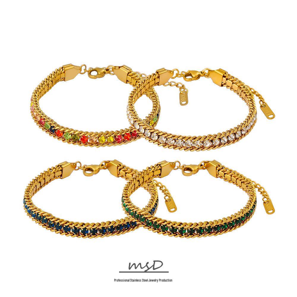 Pulsera en Capas de Acero Inoxidable y Oro de 18 Quilates con Circonita: Joyería Colorida y Versátil para Mujer