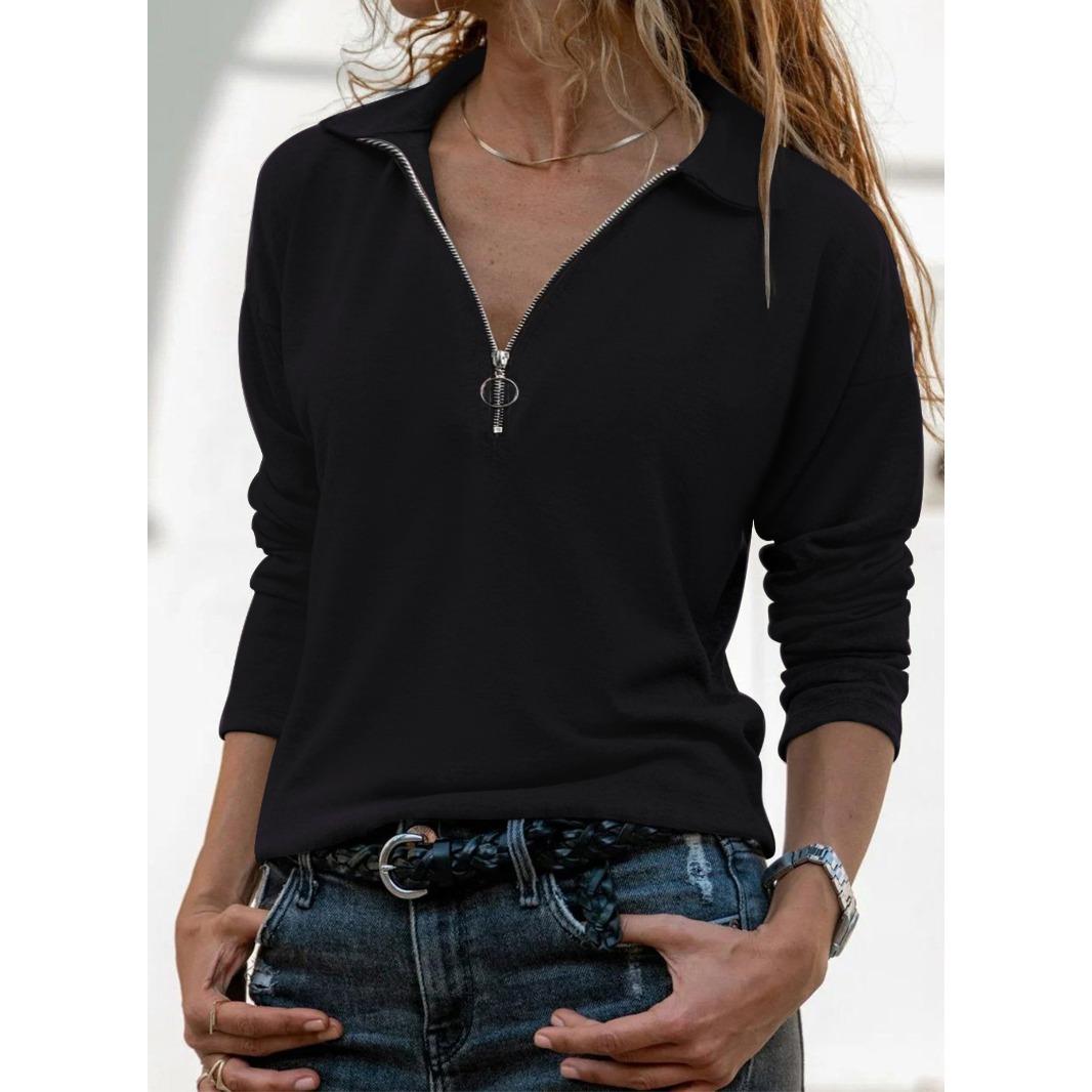 

Autumn and Winter Knitted Fabric Lapel Zipper Casual Women s Pullovers & Long Sleeves S