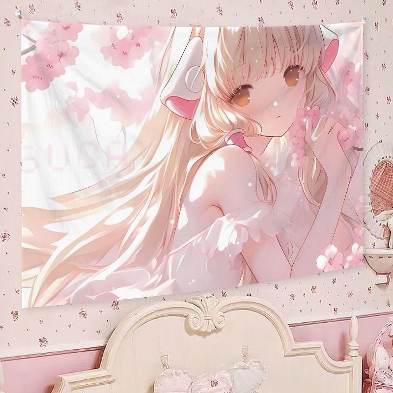Cute Japanese Anime Girl Tapestry, Cartoon Aesthetic Wall Hanging, Kawaii Decor for Bedroom Dormitory Home Decoration