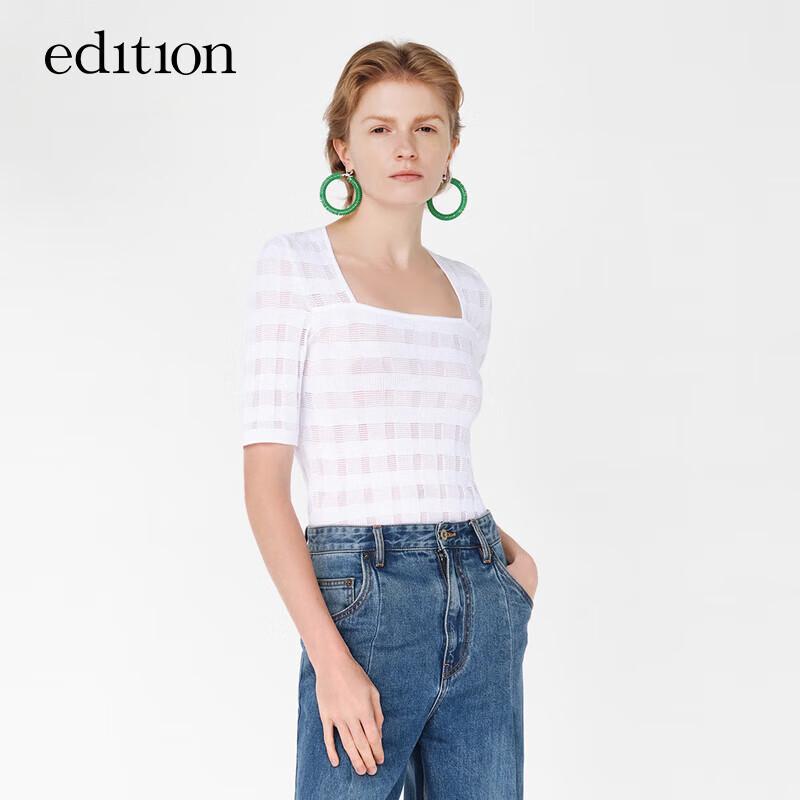 

Вязаный топ в клетку с квадратным вырезом в стиле ретро S