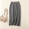Qooth Knit Midi Skirt with Slit Stretchy Solid Color Pencil Skirt for Women QT2785