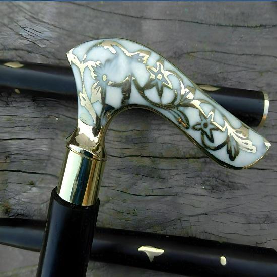 Antique Brass Flower Leaf Solid White Style Vintage Black Wooden Walking Stick Cane Gift for Men and Women