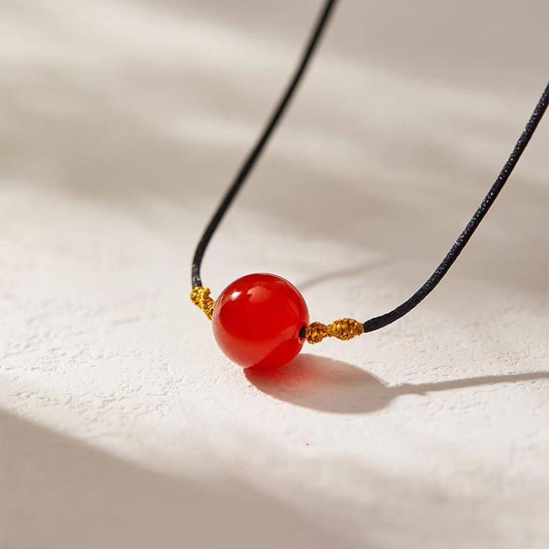 Human Acacia Bean Red Agate Necklace Bracelet Male And Female Couples Round Bead Clavicle Handmade Woven Rope