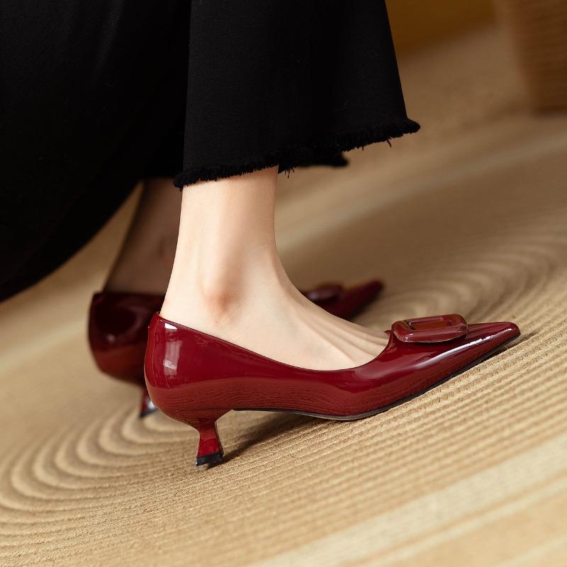 2025 New Pattern Fashion Sexy Genuine Leather Pointed Toe Pumps Comfortable and Elegant Women Shoes Party High Heels