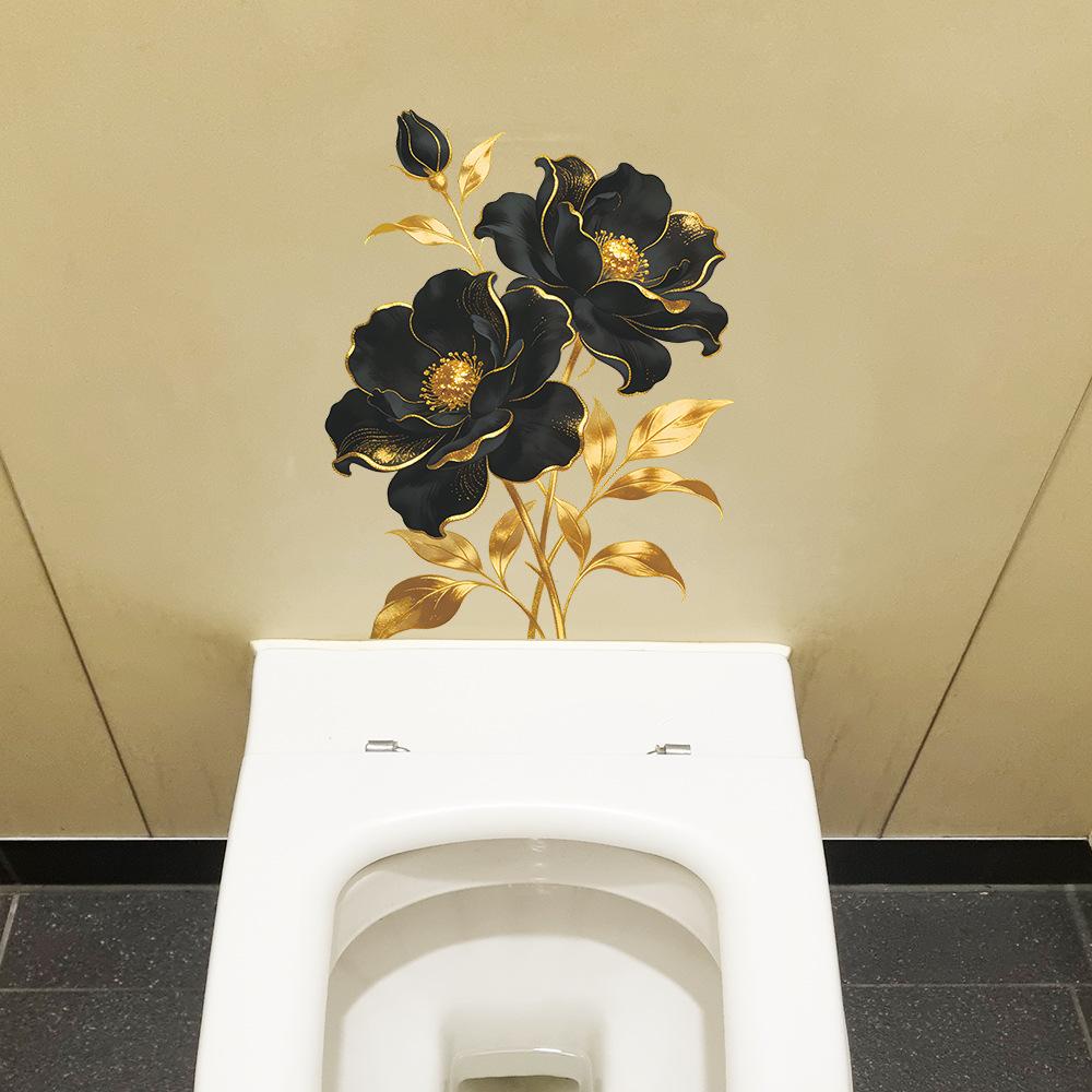 Creative Black Relief Flower Wall Stickers for Bathroom and Toilet Decoration and Beautification