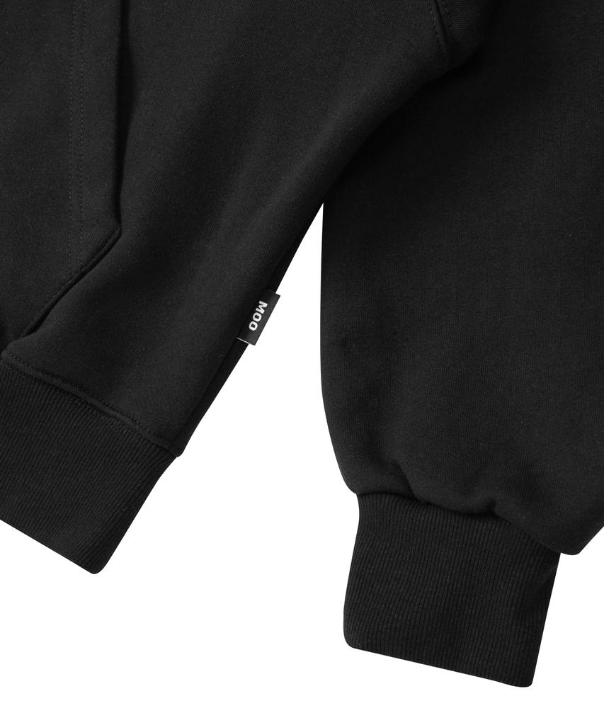 Moo Graphic Balloon Over Zip-Up Hoodie - Black