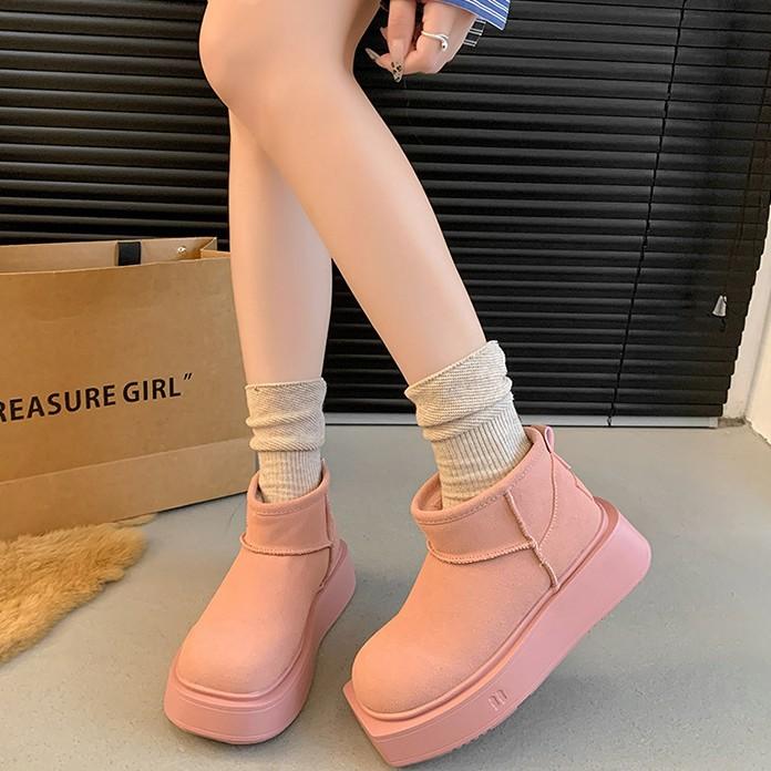 Women's Fashion Lightweight Height-enhancing Soft Sole Winter Warm Fur One Snow Boots Velvet Lined Non-slip Casual Sports Cotton Boots
