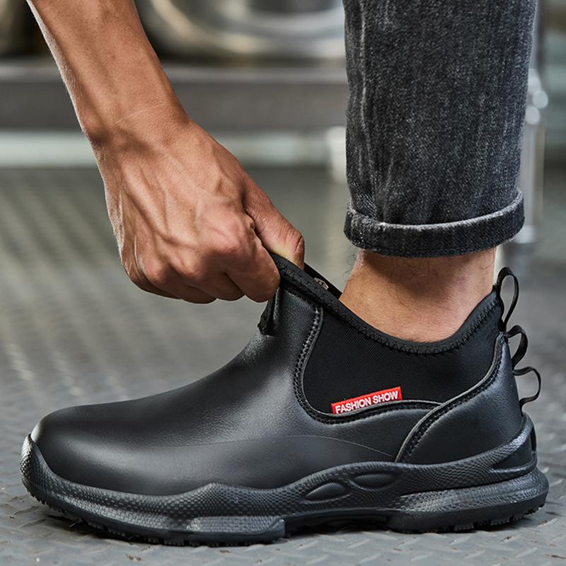 Wasserdichte Herren Kochschuhe Mode Herren Slipper Kevlar durchstichsicher Küchenarbeitsschuhe Rutschfeste Herrenschuhe Herren Lederschuhe