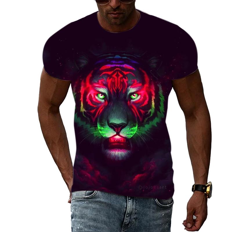 Letní móda Trička s grafikou Tiger Muži Neformální Potisk Trend Trička s krátkým rukávem Hip Hop Harajuku Streetwear se zvířecím vzorem