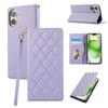 For iPhone 16 Case RFID Blocking Wallet Stand Rhombus Leather Phone Cover with Wrist Strap