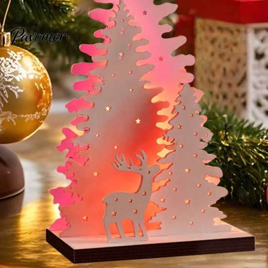 Warm Atmosphere Room Decor LED Wooden Christmas Tree Tabletop Decor, Glowing Hollow Light Up Seasonal Home Interior Accents Ornaments for Holiday