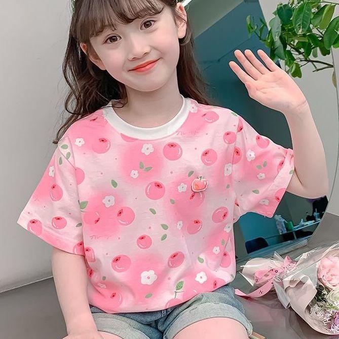 Girls Summer Loose Short Sleeve T Shirt with Dopamine Palette 100