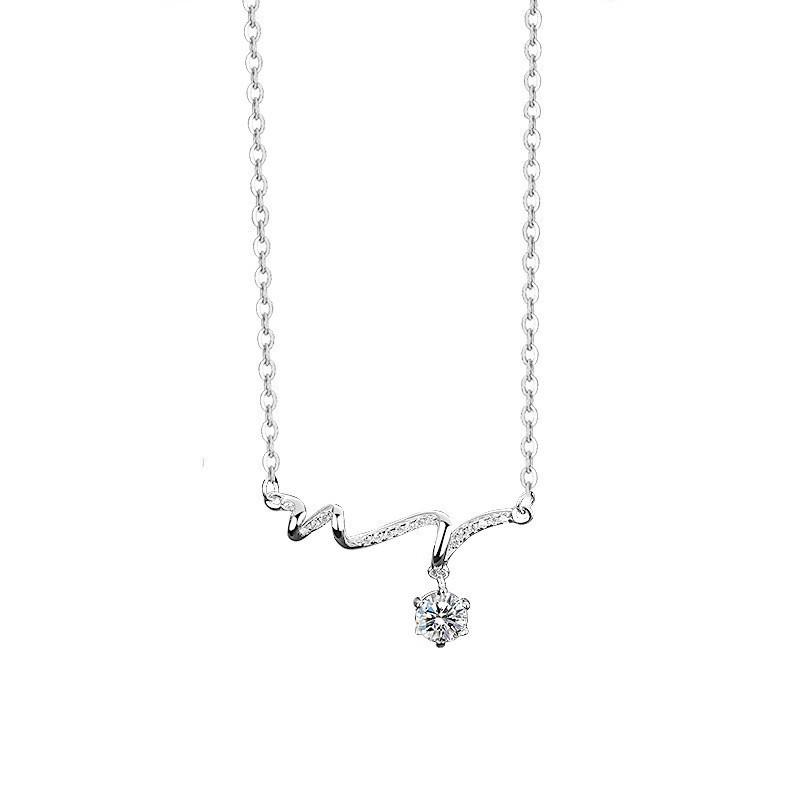 S925 Sterling Silver Love Sound Wave Moissanite Pendant Necklace - Women s Luxury Clavicle Chain. 925 Silver