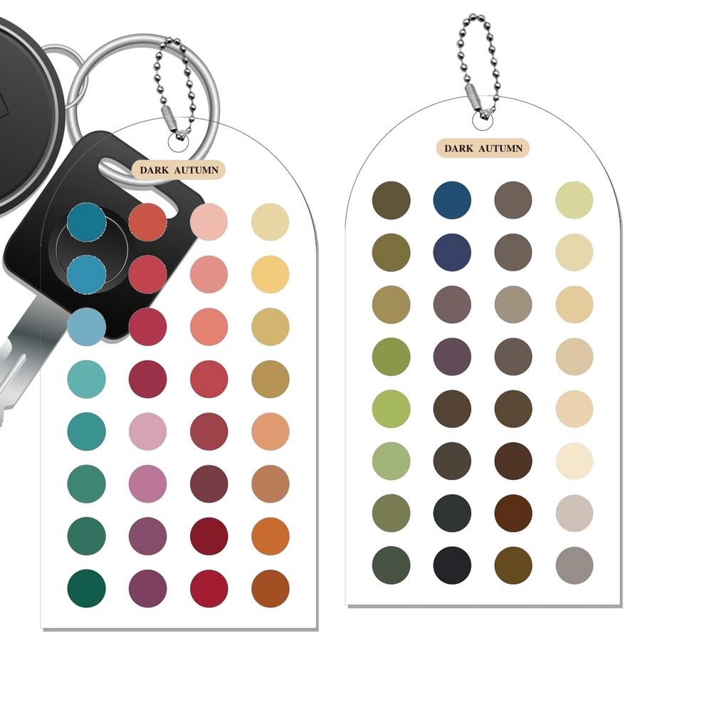 2 Stück Farbanalyse-Vorlagenkarten Beidseitiger Leitfaden Acryl-Farbabgleichsführer mit Perlenkette für Outfit, Make-up, Kleidung