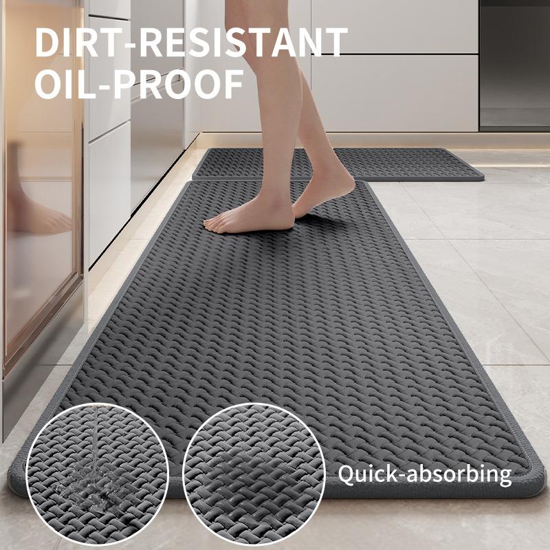 Polyester Cotton Woven Texture Kitchen Mat, Long Kitchen Runner Rug, Fast Absorbent for Water & Oil, Rubber Non-Slip Backing