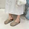 Fashion Women Summer New Round Toe Soft Sole Platform Sole Lazy Slip-on Beach Baotou Slippers Woven Rhinestone Cool Drag