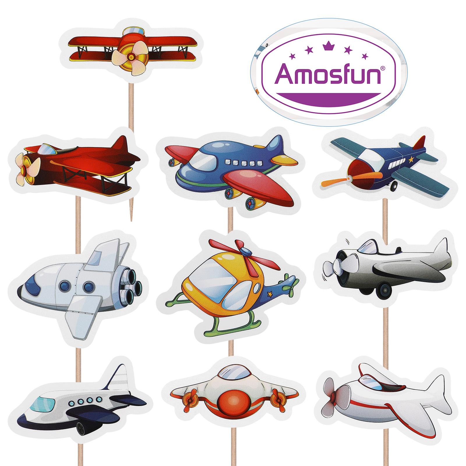 

10 Pcs Plane Theme Birthday Decorations Cake Cupcake Picks Toy Set Toppers Airplane Wooden Child Size 1