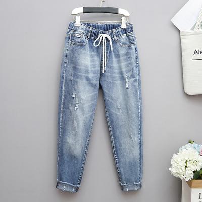 Wiosna i Jesień Damskie Modne Jeansy Damskie Luźne Wyszczuplające Elastyczne Wysoki Stan Spodnie Casual