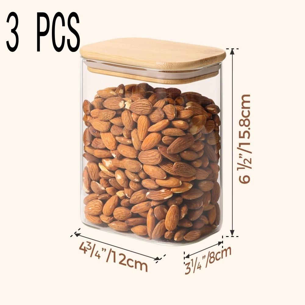 Rectangle Clear Storage Jars with Bamboo Lids For Sugar Coffee Pantry Organizer Container for Pasta Tea Candy Nuts