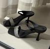 French rhinestone square toe cool slippers women's outer wear 2025 summer new versatile stiletto high heel one-word sandals